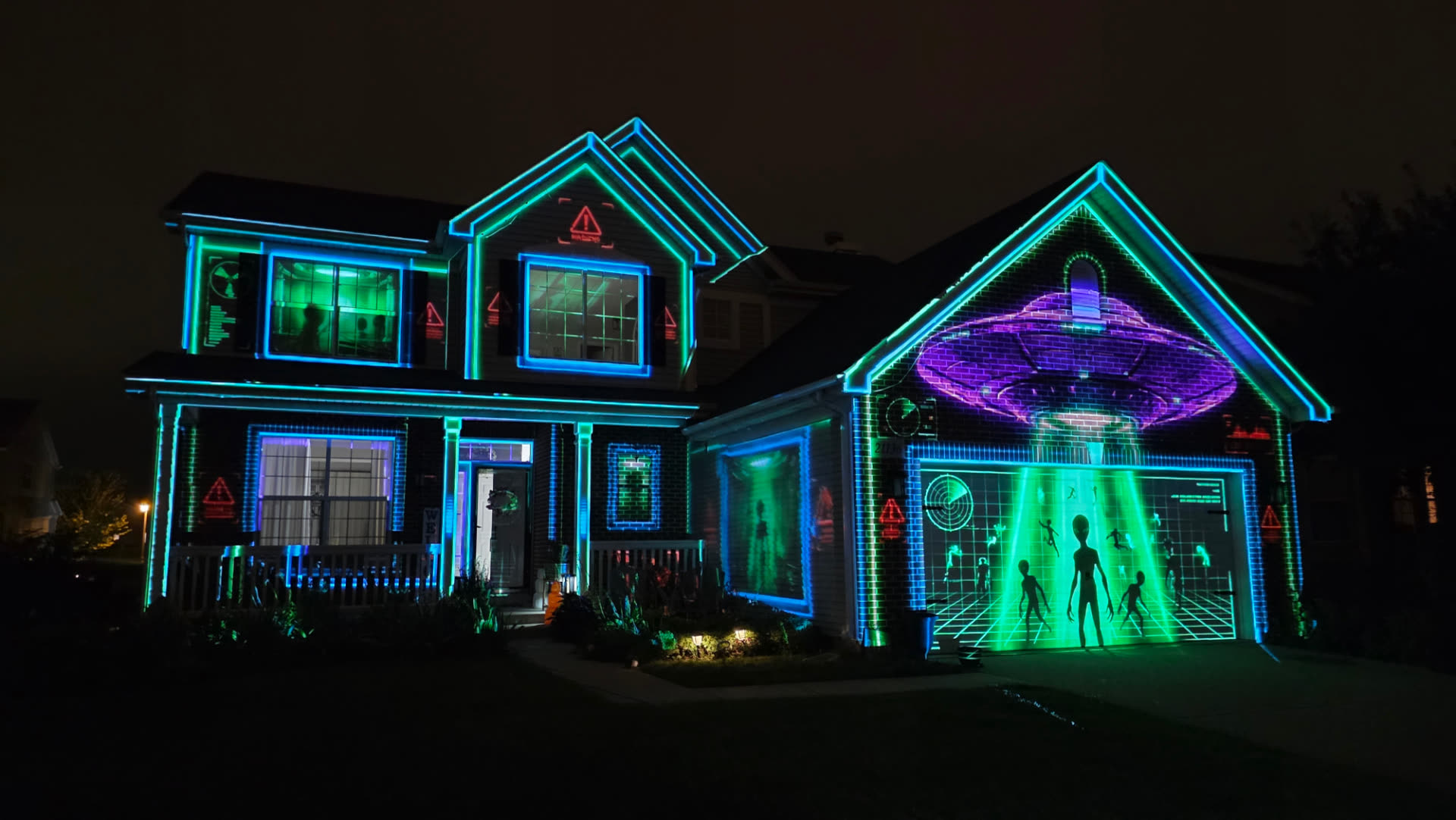 A home wearing a Halloween projection show