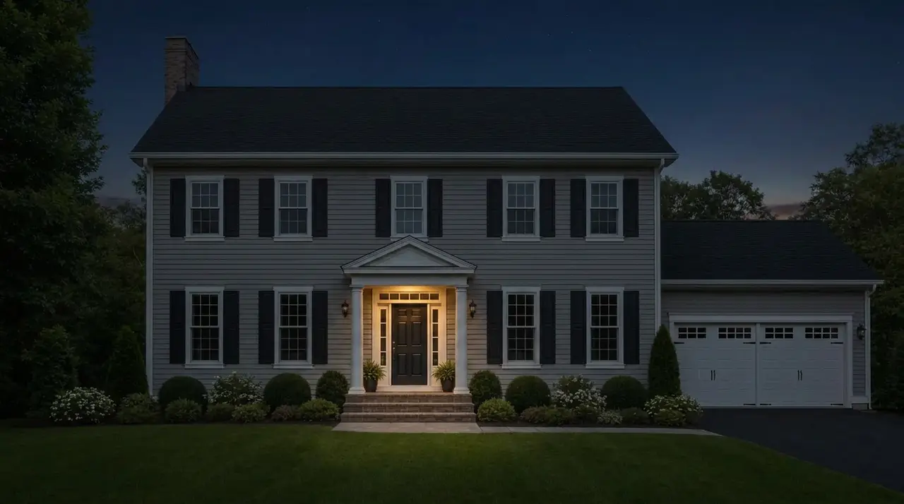 Medium home at night, before any projection