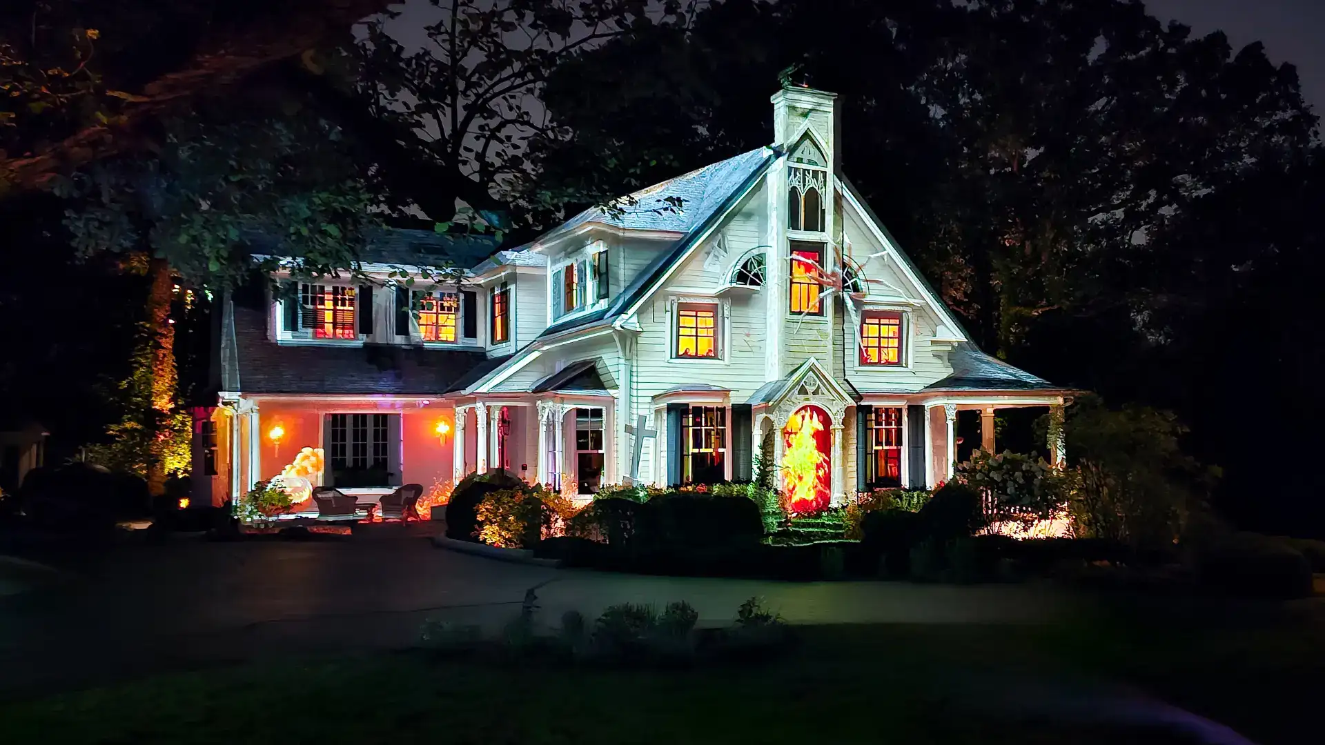 A home wearing a Halloween projection show